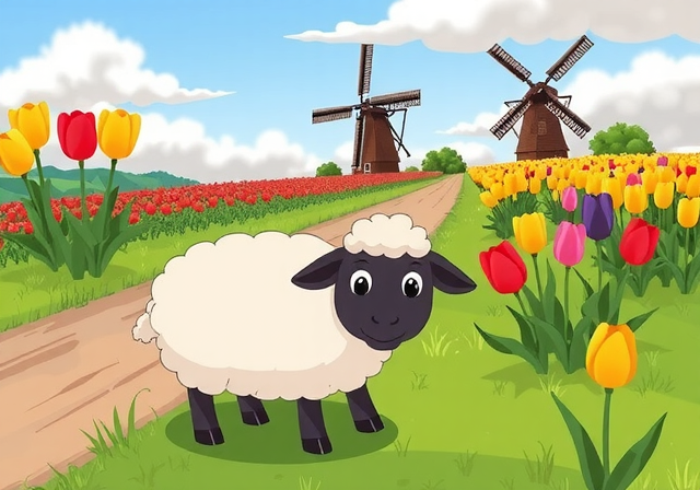 Lost sheep in Dutch farm field