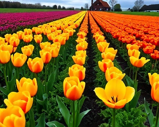 Spring tulip fields blooming