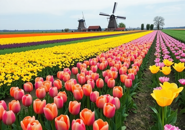 Vibrant spring tulip fields